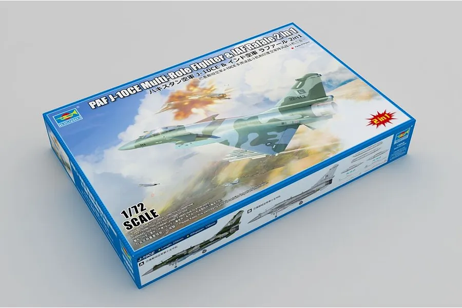 Trumpeter 1/72 PAF J-10CE Multi-Role and IAF Rafale Jet Fighters 2 in 1 Scaled Plastic Model Kit Set image 129601