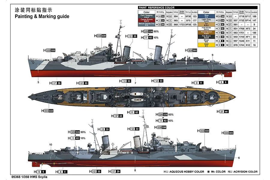Trumpeter 1/350 HMS Scylla Dido-Class Light Cruiser Scaled Plastic Model Kit image 129621