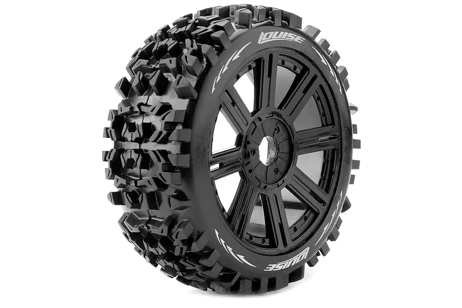 Louise 1/8 B-Pioneer (Soft) Buggy Tyres on Black Spoke Rims - Glued Wheels 2Pcs image 129646