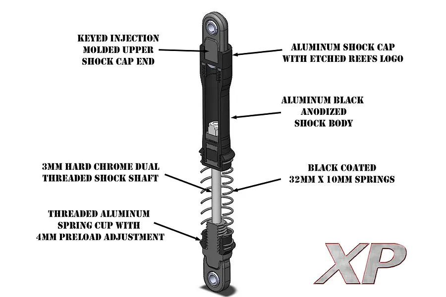Reefs RC Aluminium 80mm Adjustable XP Shocks 2Pcs - Black image 129779