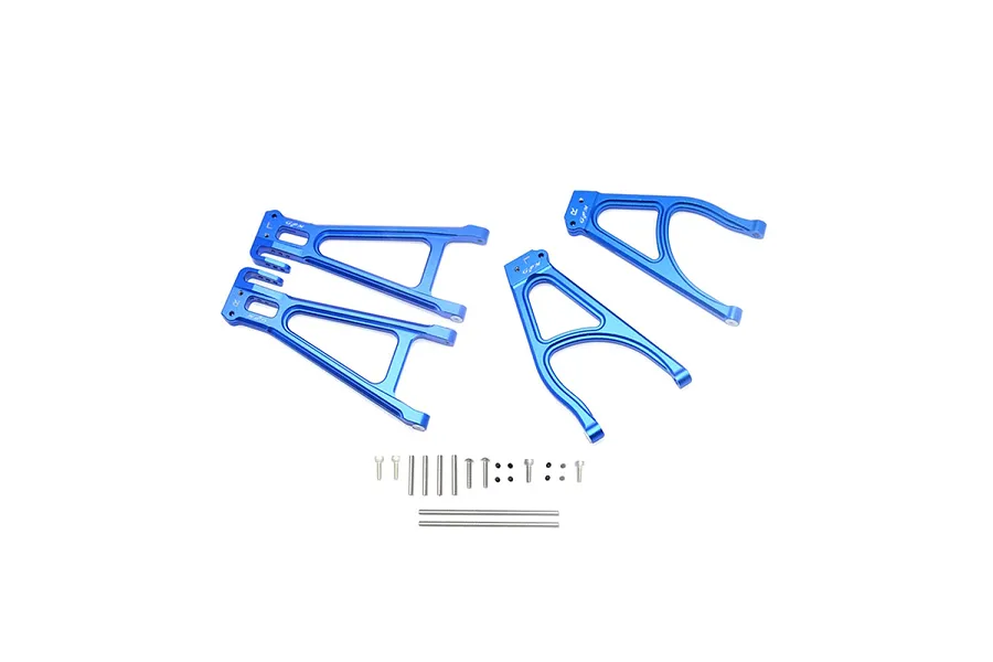 GPM Blue Aluminium E-Revo VXL 2.0 Rear Upper &amp;amp; Lower Suspension Arm Set w/ Hardware image 130802