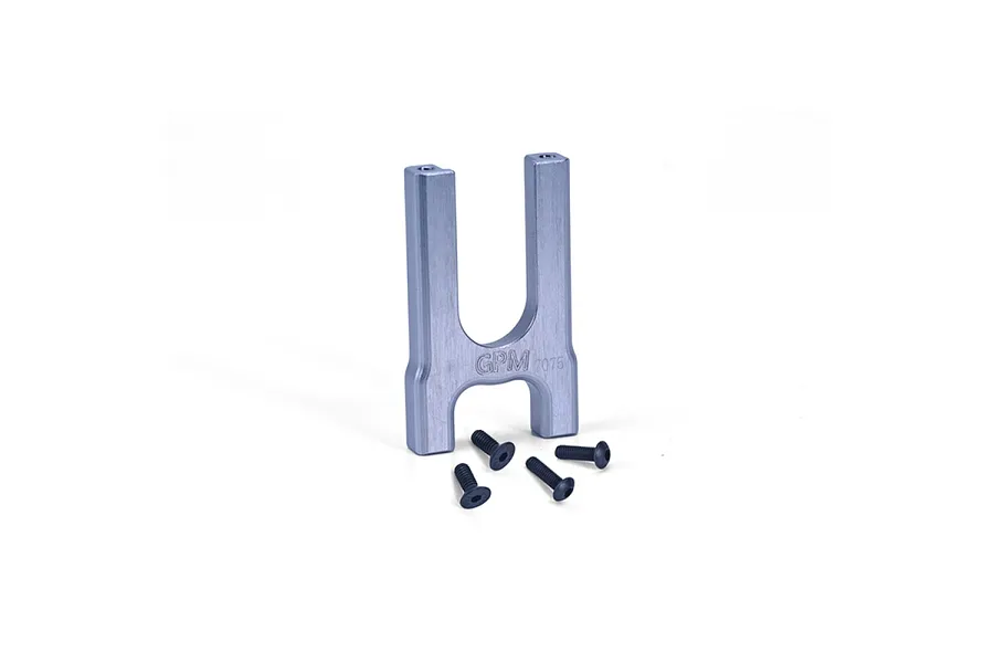 A silver aluminium GPM front centre differential mount with four black screws on a white background.