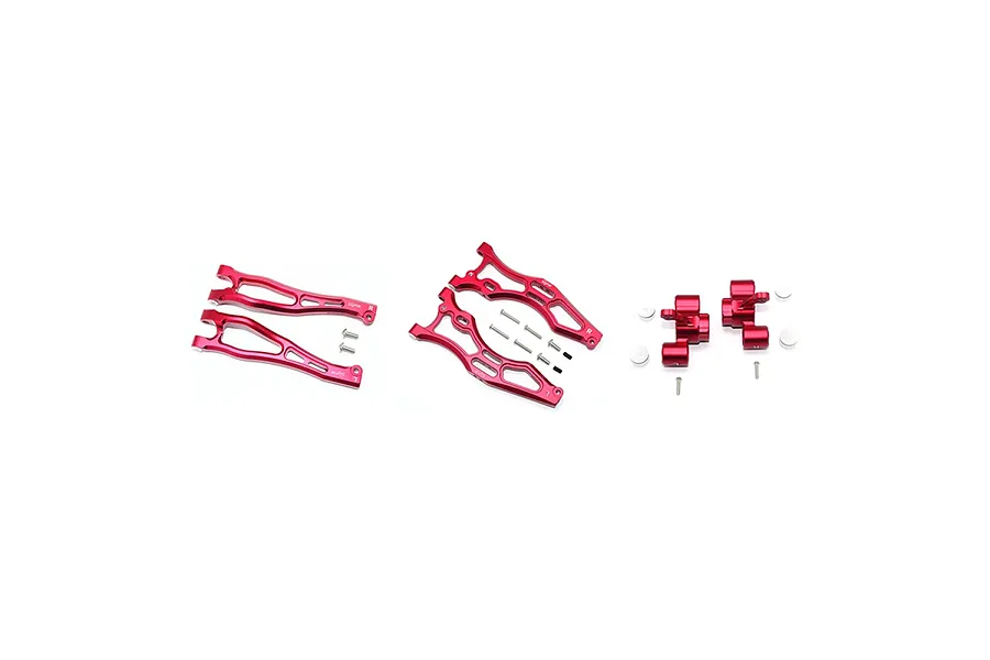 GPM Red Aluminium ARRMA Kraton Front Steering Hubs &amp;amp; Upper &amp;amp; Lower Suspension Arms Kit image 131022