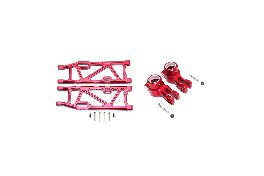 GPM Red Aluminium ARRMA Kraton Rear Hubs &amp;amp; Lower Suspension Arms Kit image 131023