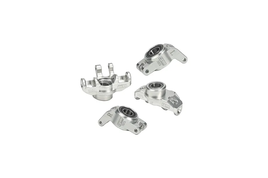 GPM Silver Aluminium Steering &amp;amp; Rear Hubs 4Pcs w/ Larger Bearings image 131134