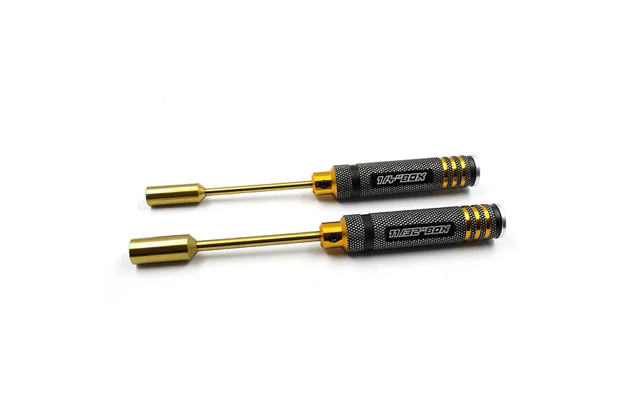 Yeah Racing Aluminium 1/4&amp;quot; and 11/32&amp;quot; Nut Driver Wrenches 2Pcs - Black/Gold image 131744