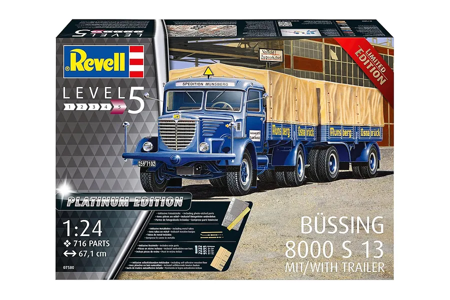 Revell 1/24 Büssing 8000 S13 w/ Trailer Scaled Plastic Model Kit image 131831