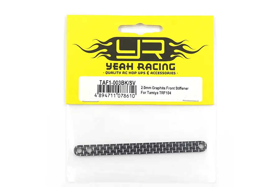 Yeah Racing 2.0mm graphite front stiffener for Tamiya TRF104 in retail packaging.