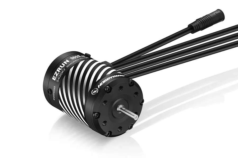 Hobbywing EzRun 3652SD G3 brushless motor with black casing, silver cooling fins, and three black motor wires extending from the rear.
