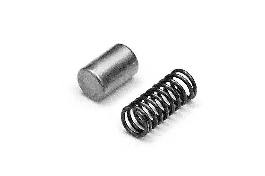 A small metal starting pin and a matching coil spring for an RC engine, isolated on a white background.