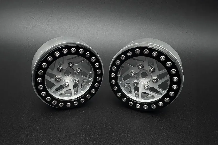 Reefs RC 1.9&amp;quot; Crossman Beadlock Rims with Hubs and Rings 2Pcs - Silver and Black image 132960