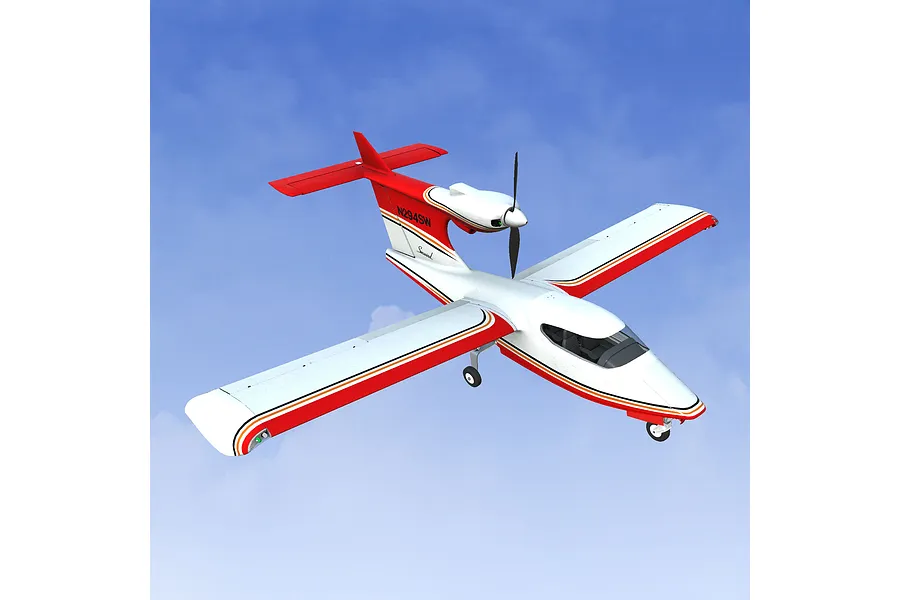 A digital render of a Seawind RC airplane flying against a blue sky background, part of the RealFlight Evolution simulation software.