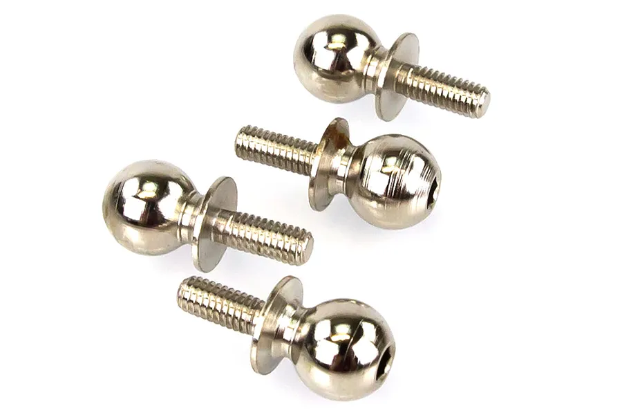 Four silver-coloured metal ball studs for RC cars arranged on a plain white background.