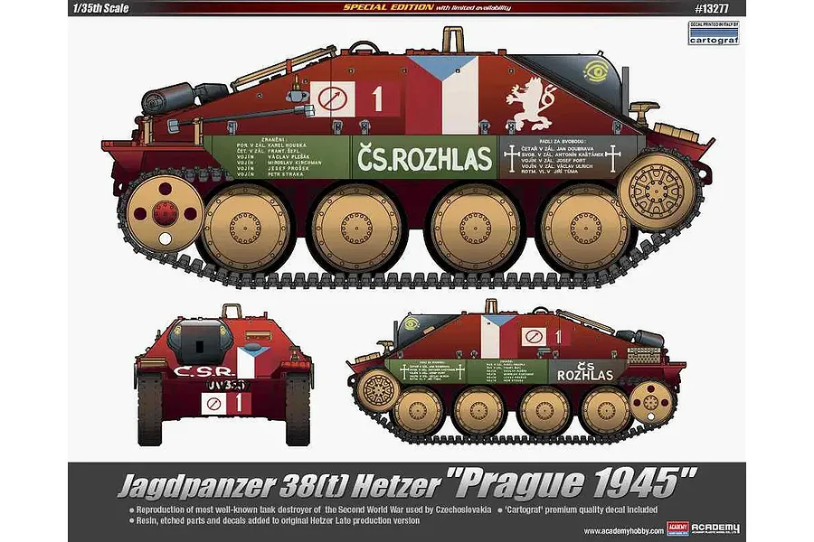 Academy 1/35 &amp;quot;Prague 1945&amp;quot; Jagdpanzer 38 (t) &amp;quot;Hetzer&amp;quot; Tank Destroyer Scaled Plastic Model Kit image 133464