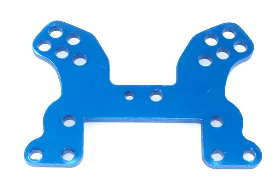 A blue anodized aluminium front shock tower for an HSP RC car, featuring multiple mounting holes for suspension adjustment.