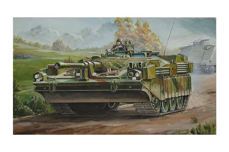 Box art illustration of a Swedish Stridsvagn 103C tank moving through a field with a crew member visible in the hatch.