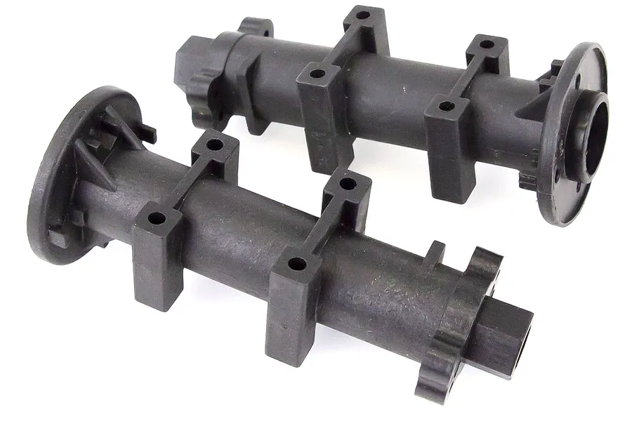 Two black plastic HSP differential housing components shown from a high angle against a white background.