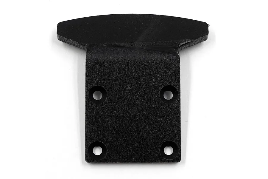 A black T-shaped RC car front bumper component with four mounting holes on a white background.