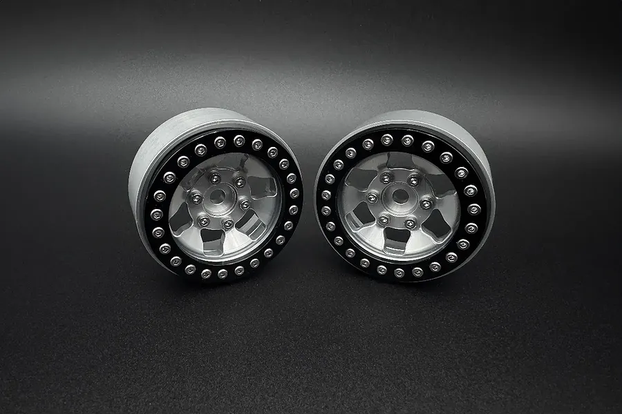 Reefs RC 1.9&amp;quot; Granite Beadlock Rims with Hubs and Rings 2Pcs - Silver and Black image 135228
