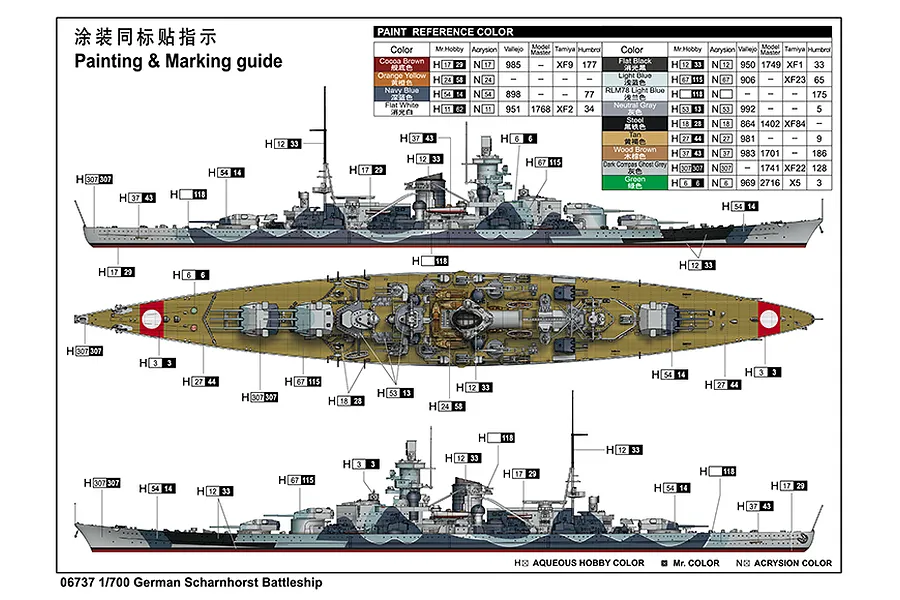 Trumpeter 1/700 German Scharnhorst Battleship Scaled Plastic Model Kit image 135353