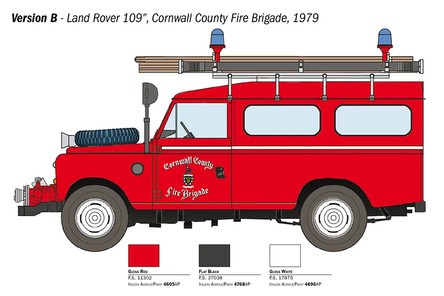 Italeri 1/24 Land Rover Fire Truck Scaled Plastic Model Kit image 135375