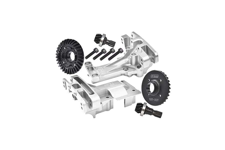 GPM Aluminium Front and Rear Upper Bulkhead with 10T/32T Differential Gear Set - Silver image 135747