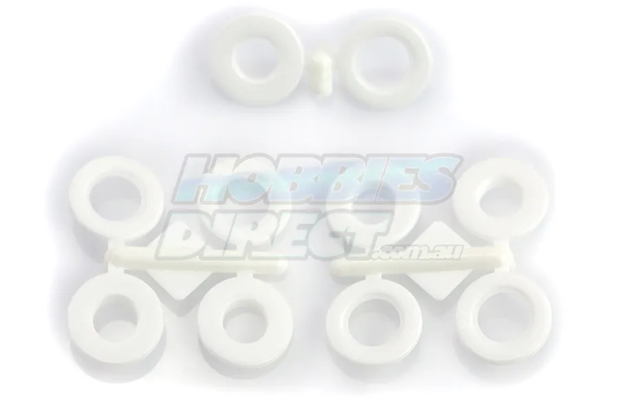 A set of white RPM dyeable body shell savers on plastic sprues, designed for RC car body protection.