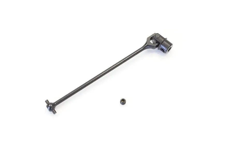 Kyosho HD rear centre CVD driveshaft for RC cars, featuring a black metal shaft with a universal joint and a separate small grub screw.