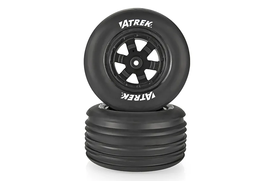 Atrek 2.3&amp;quot; Wildfire Pro Ribbed Front Tyres on Black 6 Spoke Rims - Glued Wheels 2Pcs image 139119