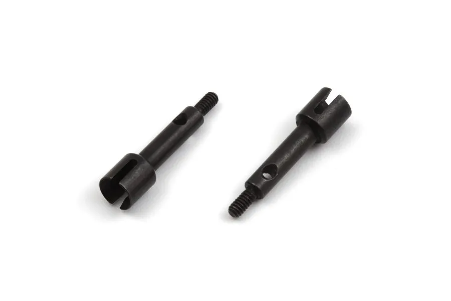Two black steel rear wheel axles for Maverick RC vehicles, shown from a top-down angle on a white background.