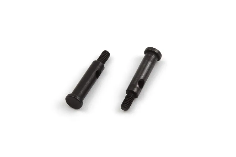 Two black steel front wheel axles for Maverick RC vehicles, shown side-by-side against a white background.