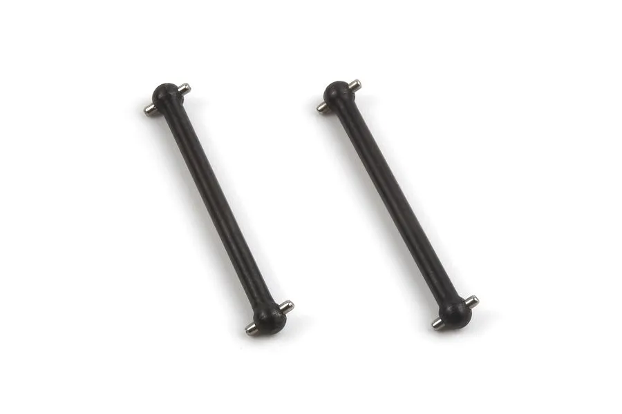 Two black RC car dogbone-style driveshafts with metal pins at each end, shown against a plain white background.