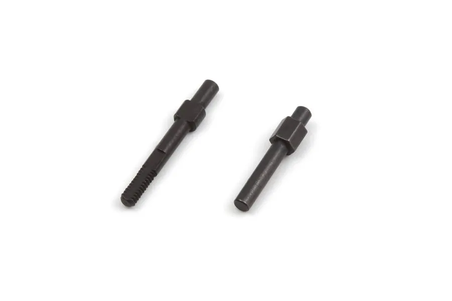Two black metal transmission gear shafts for an RC vehicle, shown against a white background.