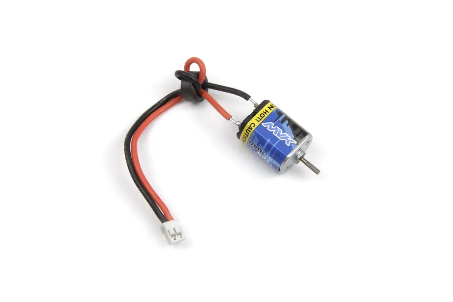 Maverick MS-030 63-Turn brushed RC motor with attached red and black wires and a small white connector.