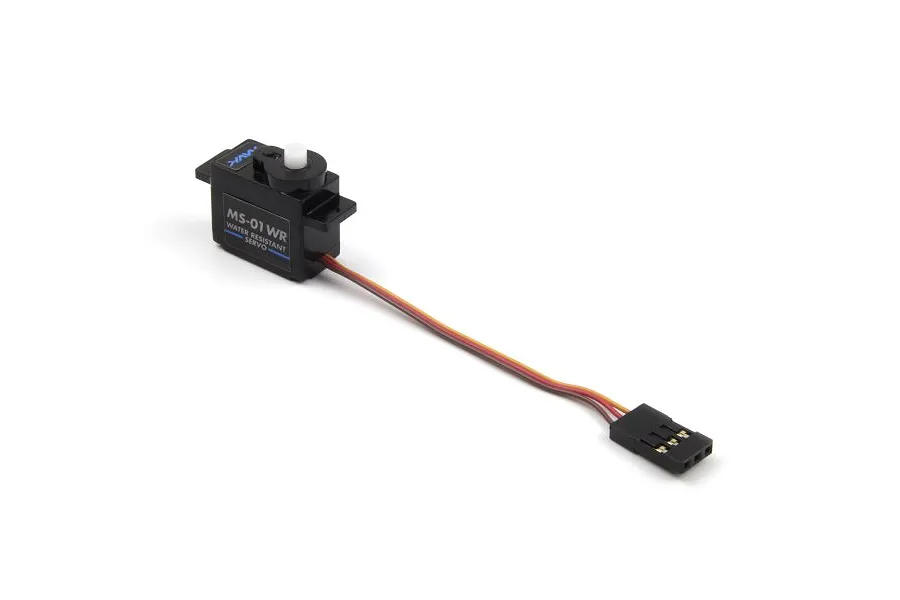 Maverick MS-01WR micro water-resistant servo with a three-pin connector lead.
