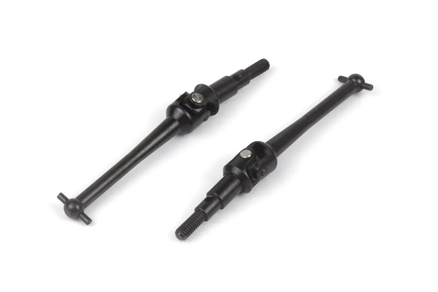 Two black metal CVD driveshafts for an RC car, shown against a plain white background.