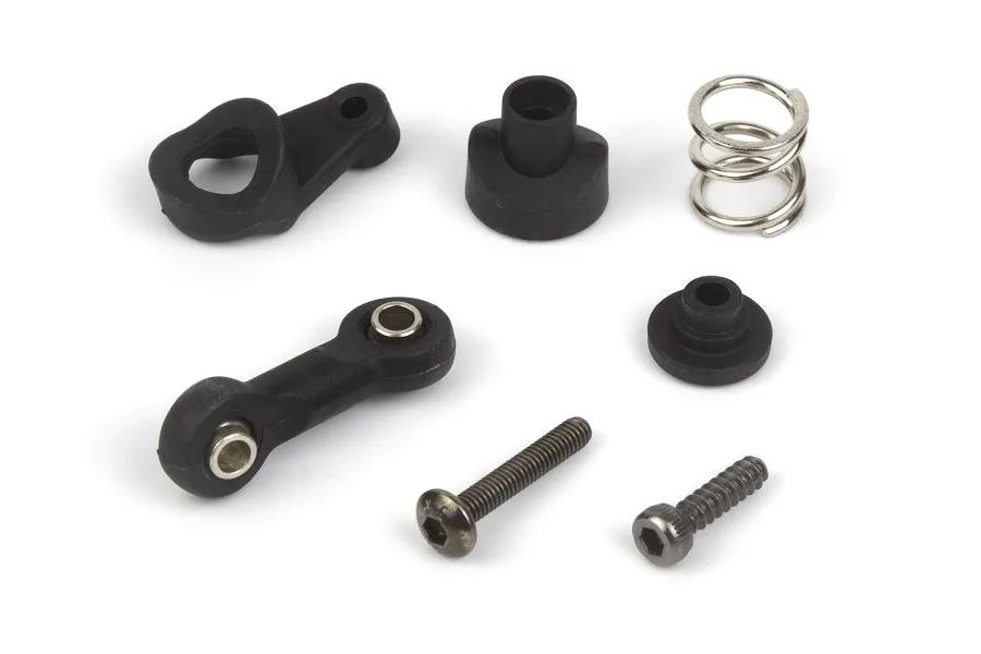 Maverick Servo Saver Set components including black plastic arms, a metal spring, and two screws on a white background.