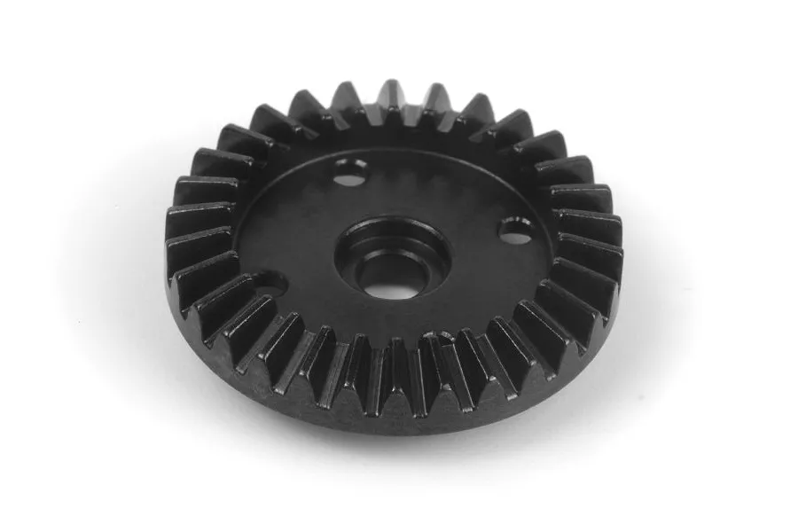 A black steel 30-tooth differential bevel gear for Maverick RC vehicles, shown from an angled top-down perspective against a white background.