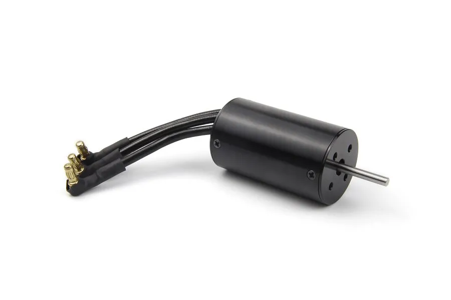 A black Maverick 2845 brushless RC motor with three black wires and gold-plated bullet connectors extending from the rear.