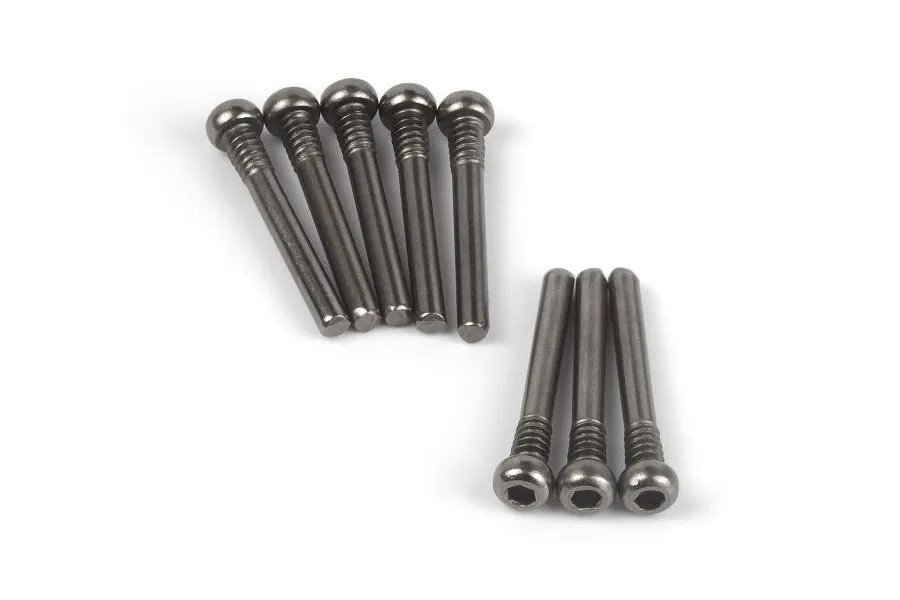 Eight metal partial thread screw shafts with hex heads arranged in two groups on a white background.