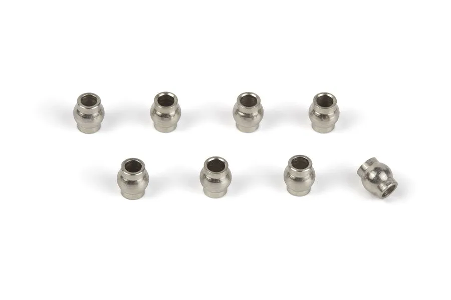 Eight small silver-coloured metal pivot balls arranged in two rows on a white background.
