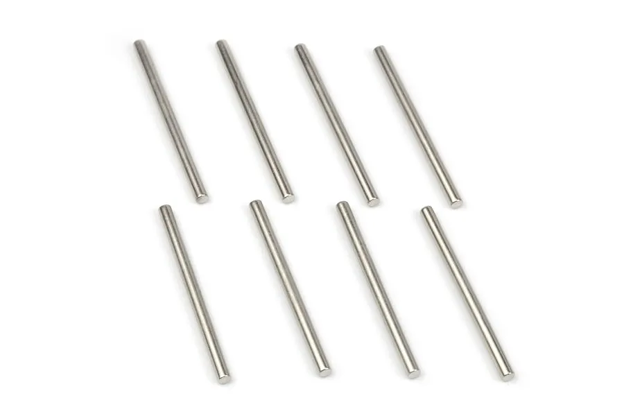 Eight identical silver-coloured metal suspension pins arranged in two rows of four against a white background.