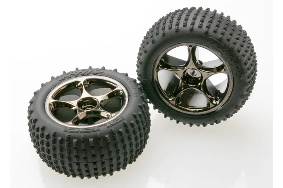 Traxxas 2.2&amp;quot; Bandit Rear Alias Tyres on Tracer Black Chrome Rims - Glued Wheels 2Pcs image 13978