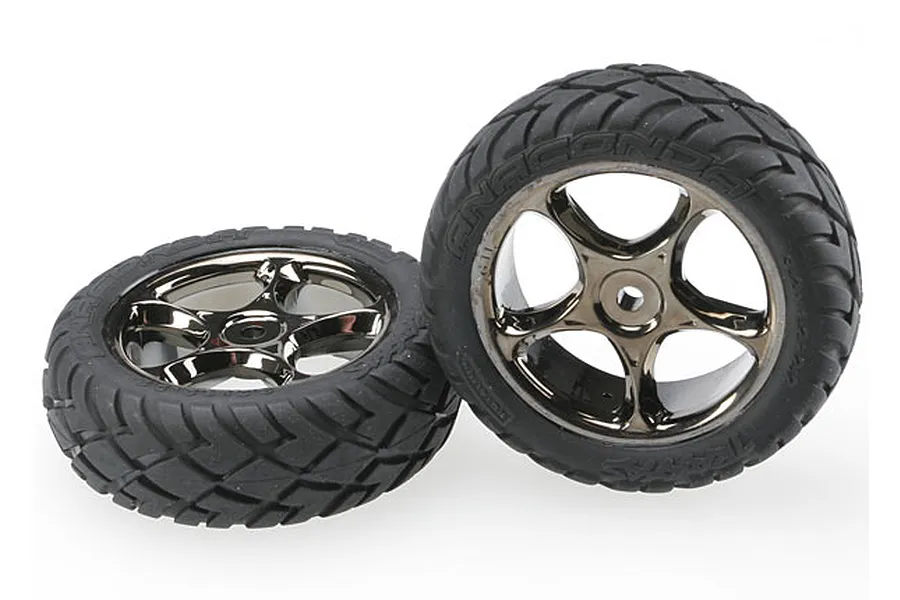 Traxxas 2.2&amp;quot; Bandit Front Anaconda Tyres on Tracer Black Chrome Rims - Glued Wheels 2Pcs image 13979