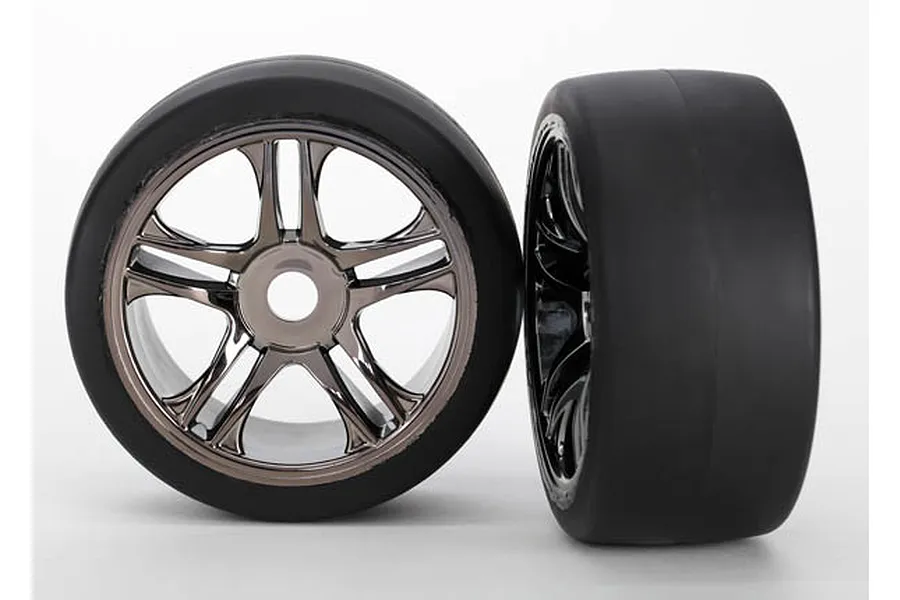 Traxxas 3.3&amp;quot; Front S1 Slick Tyres on Black Chrome Rims - Glued Wheels 2Pcs image 13981