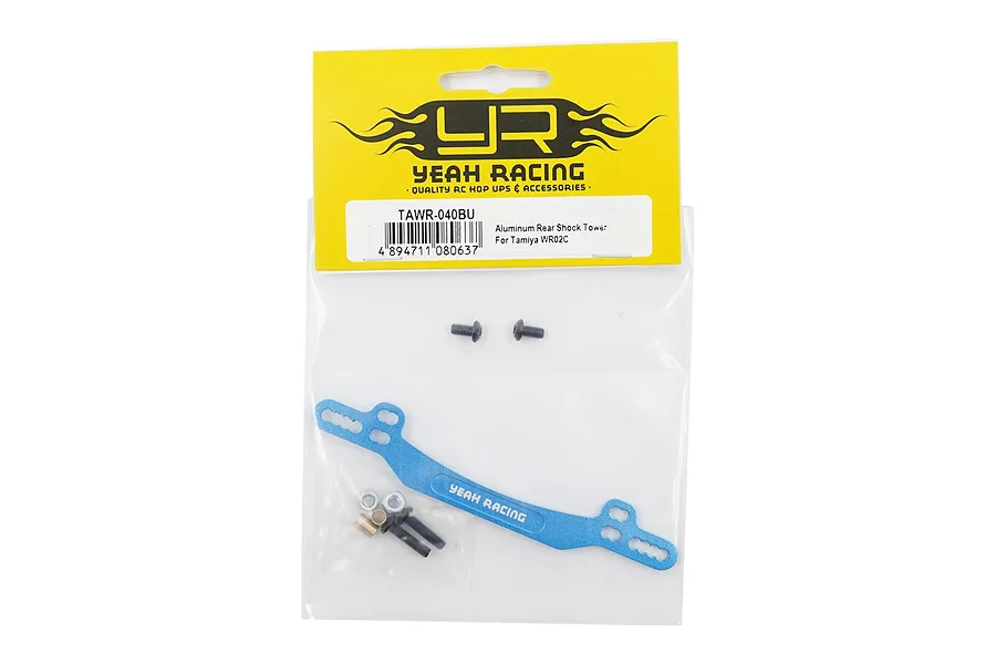 Yeah Racing blue aluminium rear shock tower for Tamiya WR02C in original packaging with included hardware.