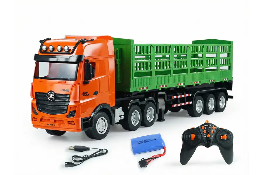 HuiNa 1312 RC Transporter Truck Electric 2WD 1/18 Scale RTR - Orange/Green image 140514