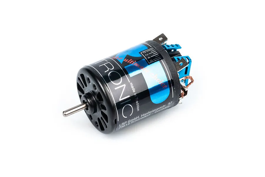 LRP brushed 540 size electric motor with a black and blue label on a white background.
