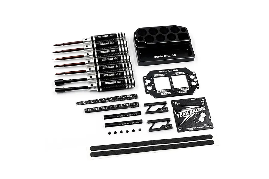 Yeah Racing Aluminium Assorted Mini Tool and Chassis Set Up Set - Black image 141325