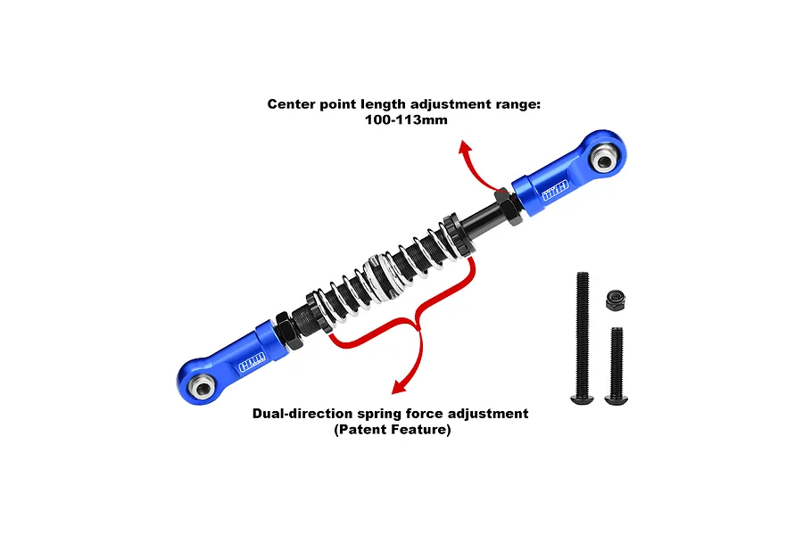 GPM Aluminium 100-113mm Servo Steering Link with Adjustable Spring - Black image 2